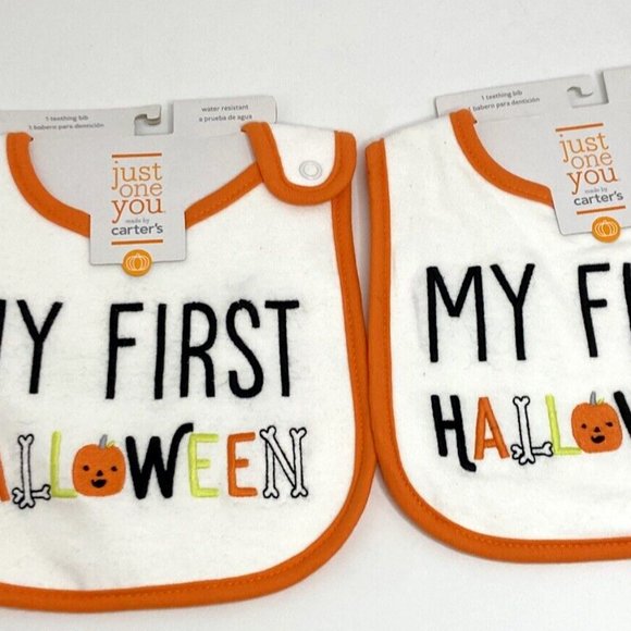 "MY FIRST HALLOWEEN" Set of 2 Embroidered Pumpkin Bones Just One You by Carter's - Picture 1 of 7